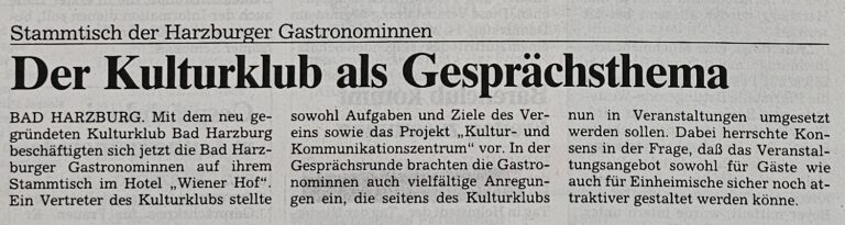 Kulturklub als Stammtisch-Thema